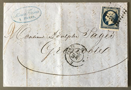 France N°14 (bleu Foncé) Sur Lettre TAD PARIS E 29.11.1856 + Losange E - (B2789) - 1849-1876: Periodo Clásico