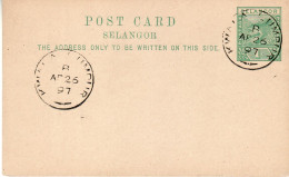 SELANGOR 1897  POSTCARD CANCEL - Selangor