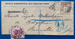 Bande Journal Sage N°85 Obl Dateur De ST BRIEUC Pour BRUXELLES BELGIQUE + Timbre Taxe N°5a 10c Rose TTB - Bandas Para Periodicos