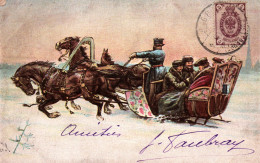 Attelage, Traineau De Trois Chevaux - Illustration Troïka - Timbre Empire Russe - Carte T-BO - Sonstige & Ohne Zuordnung