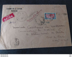 N°132 SEUL SUR LETTRE /AVION DE GUYANE POUR LA MARTINIQUE CACHETS CONTRÔLE POSTAL MARTINIQUE CENSURE ANGLAISE - Covers & Documents