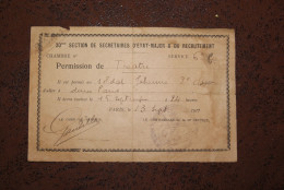 Permission De Théatre = Soldat Du 20e Section De Secrétaires D'état Major 1917 - 1914-18