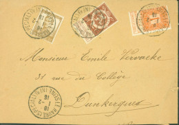 Guerre 14 Bureau De Poste Belge En France YT 108 + 109 Avec Bande + 113 CAD Le Havre Spécial Seine Inf 1 12 1915 - Guerre De 1914-18