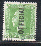 NEW ZEALAND NUOVA ZELANDA 1915 1919 1916 OFFICIAL STAMPS KING GEORGE V 1/2p USATO USED OBLITERE' - Usados