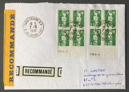France Briat N°2622 (x8) Sur Enveloppe Recommandée 7.6.1991 - (C1155) - 1961-....