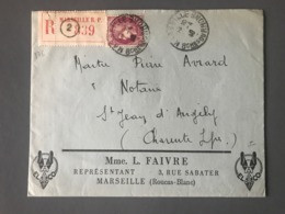 France N°376 Seul Sur Lettre Recommandée De Marseille Pour St Jean D'Angély 1940 - (B2562) - 1921-1960: Modern Tijdperk