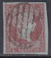 1855-ED. 40 ISABEL II FILIGRANA LAZOS 4 CUARTOS ROJO-USADO PARRILLA NEGRA - Usados