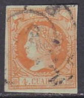 1860-ED. 52 ISABEL II - 4 CUARTOS NARANJA - USADO RUEDA DE CARRETA - Usados