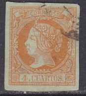 1860-ED. 52 ISABEL II - 4 CUARTOS NARANJA - USADO RUEDA DE CARRETA - Usados