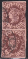 1862-ED. 58 PAREJA VERTICAL -ISABEL II 4 CUARTOS CASTAÑOL S. ANTEADO- USADO RUEDA DE CARRETA DE BURGOS-VER FOTOS- - Usados