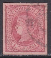 1864-ED. 64 ISABEL II 4 CUARTOS ROJO S. SALMÓN - USADO RUEDA DE CARRETA -LUJO - Usados