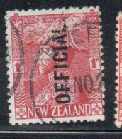 NEW ZEALAND NUOVA ZELANDA 1927 1928 OFFICIAL STAMPS KING GEORGE V 1p USATO USED OBLITERE' - Usados