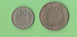 Algerie 20 Francs 1949 + 100 Francs 1950 Nickel Coin - Algérie