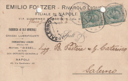 A156. Napoli. 1914. Cartolina PUBBLICITARIA , Con Leoni C.5 X 2  . . EMILIO FOLTZER - RIVAROLO LIGURE ... - Versichert