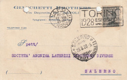 A156. Napoli. 1928. Cartolina PUBBLICITARIA , Con Michetti C.30,   ... GIACCHETTI BROTHERS... - Assicurati