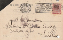 A156. Napoli. 1924. Cartolina PUBBLICITARIA , Con Leoni C.10,   ... DITTA ROBERTO DE SANNA Fu FED... - Insured