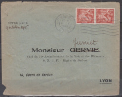 IRIS 1F50 Rouge-brun  " La PAIRE " Sur Enveloppe De ROANNE Le 6 X 1945 Pour La S.N.C.F. à LYON - 1939-44 Iris