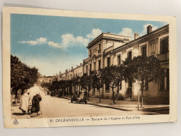 CPSM  - AFRIQUE - ALGERIE - ORLEANSVILLE - Banque De L' Algérie Et Rue D' Isly - Chlef (Orléansville)