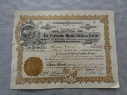 Etats- Unis - Province D'Ontario  - The Progressive Mining Company Limites - Action De 100 Dollars - 1913 - Réf.421 - - Mines