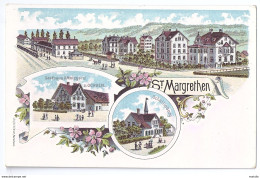 Gruss Aus ST.MARGRETHEN: Top-Litho Mit Bahnhof-Quartier, Zug, Metzgerei Ochsen, Schäflisberg ~1900 - Berg