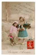 Bonne Année --1911 --  Paysage De Neige ---deux Jeunes Filles Avec Fleurs - Anno Nuovo