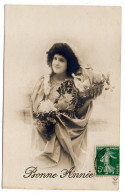 Bonne Année --1910 -- Jolie Femme Et  Fleurs - Neujahr