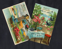 Valentine's Day Roses Park Boats Birds Vibrant Vintage Original Postcards Ca1900 - Valentine's Day