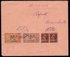 Syria (1921) Letter To Alexandretta Franked With Overprinted Airmail Stamps (Yvert PA7-9). Alexandrette Backstamp. - Lettres & Documents