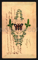 Art Nouveau Odd Unusual Ca1900 Postcard W/ Enamelled Metal Butterfly Pin RyJBA - Verzamelingen & Kavels