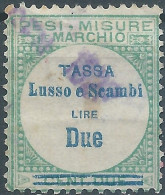 ITALIA-ITALY-ITALIEN,Kingdom Of Italy 1920 Revenue Stamp Fiscal Tax Lusso E Scambi ,Pesi.Misure,2Lire,Used - Fiscaux