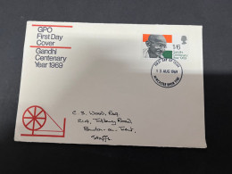 31-8-2023 (3 T 44) UK FDC Cover - 1969 - (1 Cover) Gandhi Centenary - 1952-1971 Pre-Decimal Issues