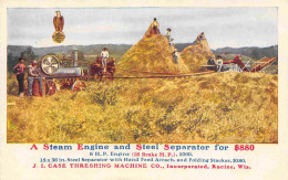 J I Case Steam Engine Tractor Threshing Harvest Farming 1910c Postcard - Tracteurs