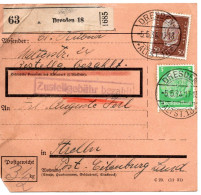 59698 - Deutsches Reich - 1934 - 50Pfg Hindenburg MiF A PaketKte DRESDEN -> EILENBURG - Lettres & Documents