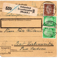 59699 - Deutsches Reich - 1934 - 50Pfg Hindenburg MiF A PaketKte (Bug, Marken OK) OSTSEEBAD BRUNSHAUPTEN -> Liebenwerda - Lettres & Documents