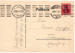59705 - Deutsches Reich - 1922 - 1,25M Germania EF A Kte STUTTGART -> Tuebingen - Briefe U. Dokumente