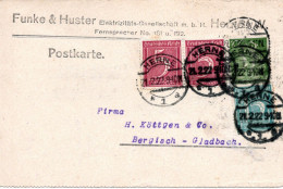 59741 - Deutsches Reich - 1922 - 100Pfg Arbeiter MiF A Kte HERNE -> Bergisch-Gladbach - Cartas & Documentos