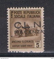 R.S.I. - C.L.N.:  1944  PIACENZA  -  EMISSIONE  NON  UFFICIALE  -  5 C. BRUNO  CHIARO  N. - Centraal Comité Van Het Nationaal Verzet (CLN)