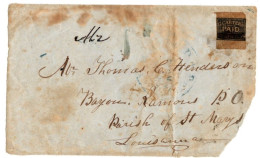 (R132) USA Scott # 36 L1 - Piece Of Cover - Blue Cancel - G' Carter's  Dispatch (L101) Black On Ribbed Paper 1849-1851 - Locals & Carriers