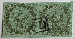 YT 1 1859-65 1c Type Aigle Paire TTB Oblit Rare „PD“(Colonies Françaises émissions Générales French Colonies Eagle Adler - Eagle And Crown