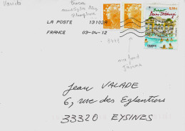 Variété Sur Lettre N° Yvert 3443 Sur Fond Jaune En Complèment, Oblitération Toshiba MTP Du 03-04-12 - Covers & Documents