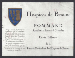 ETIQUETTE - HOSPICES De BEAUNE - POMMARD - Cuvée Billardet - Bourgogne