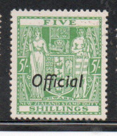 NEW ZEALAND NUOVA ZELANDA 1938 OFFICIAL STAMPS COAT OF ARMS OVERPRINTED 5sh MNH - Ongebruikt