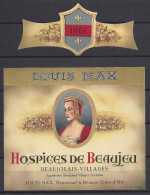 ETIQUETTE - HOSPICES De BEAUJEU - BEAUJOLAIS VILLAGES 1961 - Beaujolais