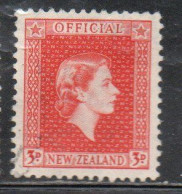 NEW ZEALAND NUOVA ZELANDA 1954 OFFICIAL STAMPS QUEEN ELIZABETH II 3p USED USATO OBLITERE' - Oficiales