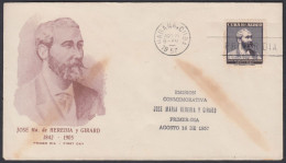 FDC CUBA 1957. EN HONOR A JOSÉ M. HEREDIA. EDIFIL 706 - FDC