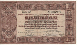 NETHERLANDS  1 Gulden   P61   Dated   1.10.1938 (  Queen Wilhelmina  + Arms At Back ) - 1 Florín Holandés (gulden)