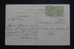 GUYANE - Type Groupe 5 Ct En Paire Sur Carte Postale De Cayenne Pour Paris En 1909  - L 146755 - Lettres & Documents