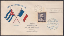 FDC CUBA 1957. EN HONOR A JOSÉ M. HEREDIA. EDIFIL 706. - FDC