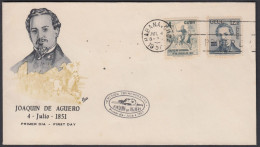 FDC CUBA 1957. EN HONOR DE JOAQUÍN DE AGÜERO. EDIFIL 701/02. - FDC