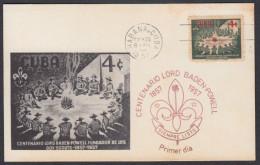 FDC CUBA 1957. LORD BADEN POWELL. BOY SCOUTS. TARJETA CONMEMORATIVA. EDIFIL 682. - FDC